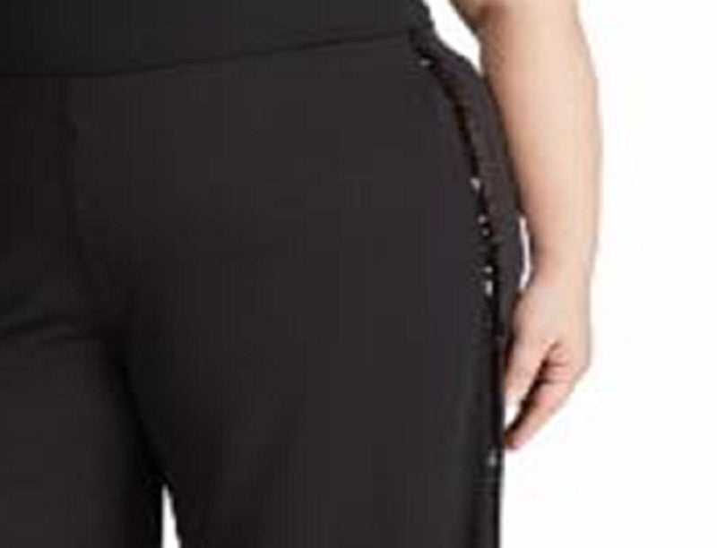 Calça listrada de smoking com lantejoulas Ralph Lauren feminina, preta, tamanho 3X