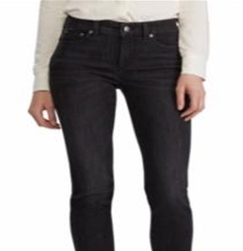 Calça Jeans Slimming Ralph Lauren Feminina Clássica Reta Cintura Média Preta Tamanho 4 Petite