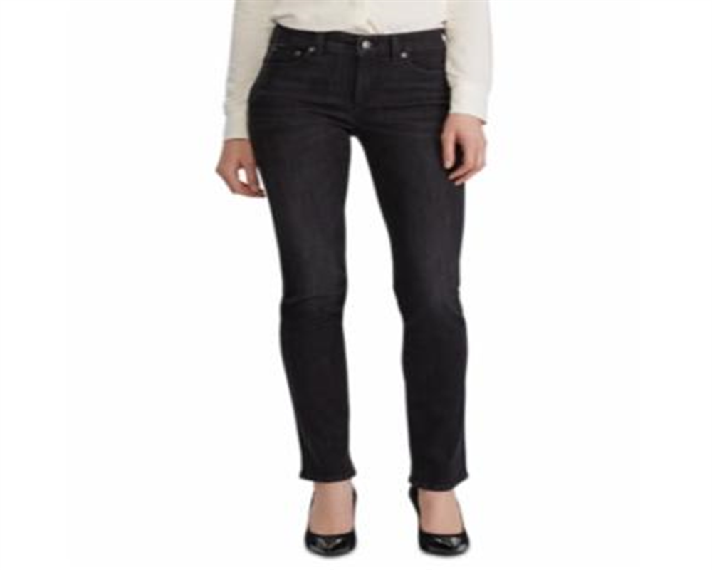 Calça Jeans Slimming Ralph Lauren Feminina Clássica Reta Cintura Média Preta Tamanho 4 Petite
