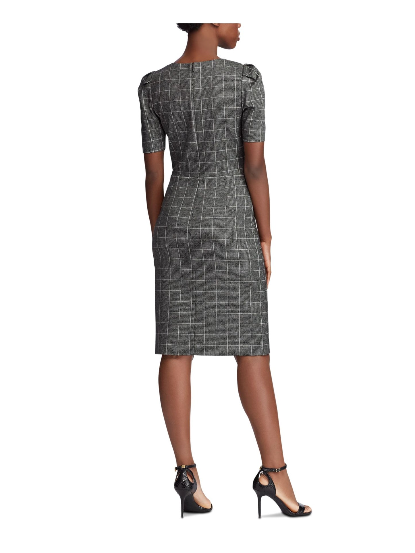 Vestido Ralph Lauren Xadrez Pufe Acima do Joelho Bainha Cinza Tamanho 8 Feminino