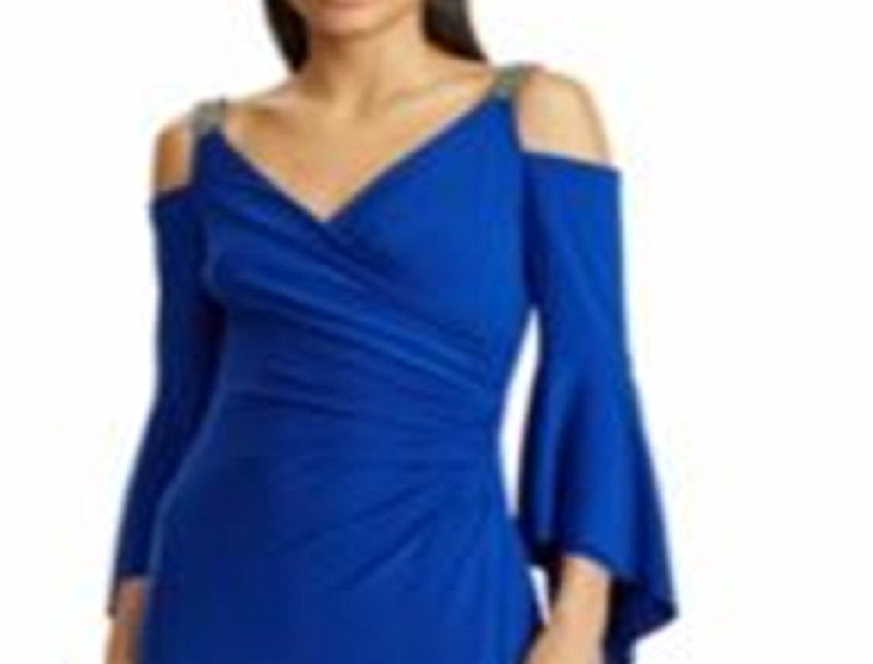 Vestido Ralph Lauren Feminino Azul com Babados e Mangas Vazadas, Tamanho 14