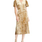 Vestido de festa Ralph Lauren feminino, de veludo, manga curta, decote em V, abaixo do joelho, tamanho 8, amarelo