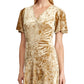 Vestido de festa Ralph Lauren feminino, de veludo, manga curta, decote em V, abaixo do joelho, tamanho 8, amarelo
