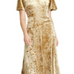 Vestido de festa Ralph Lauren feminino, de veludo, manga curta, decote em V, abaixo do joelho, tamanho 8, amarelo