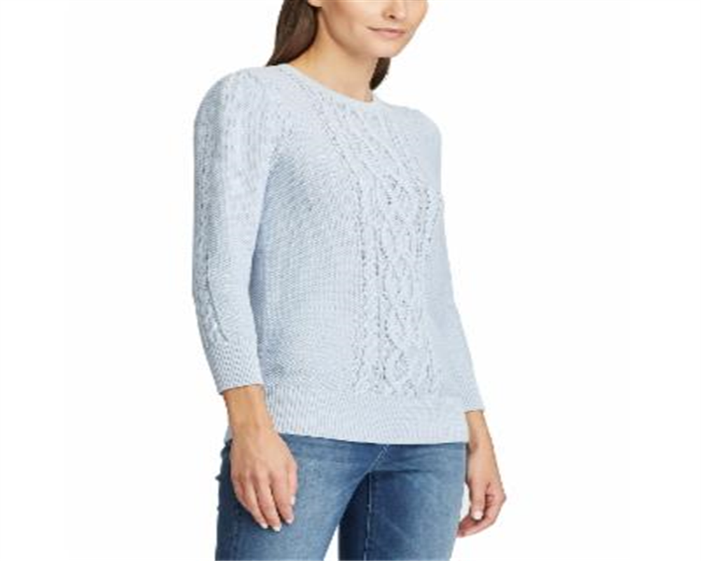 Ralph Lauren Women's Cable Cotton Puff Sleeve Sweater Blue Size -size-
