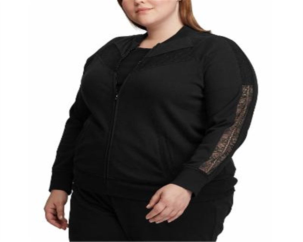 Jaqueta Ralph Lauren Plus Size Feminina com Acabamento em Renda e Fleece Preta Tamanho 2X