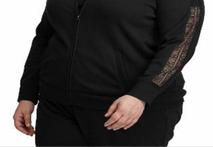 Jaqueta Ralph Lauren Plus Size Feminina com Acabamento em Renda e Fleece Preta Tamanho 2X