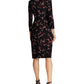 Vestido de festa feminino Ralph Lauren com estampa floral, manga 3/4, decote em V, acima do joelho, preto, tamanho 18