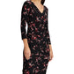 Vestido de festa feminino Ralph Lauren com estampa floral, manga 3/4, decote em V, acima do joelho, preto, tamanho 18
