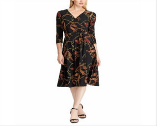 Vestido de malha com estampa equestre Ralph Lauren feminino, preto, tamanho 6, pequeno