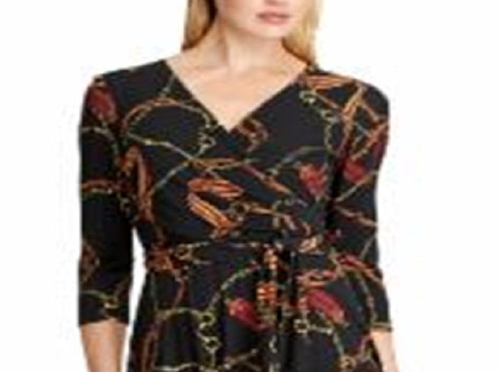 Vestido de malha com estampa equestre Ralph Lauren feminino, preto, tamanho 6, pequeno