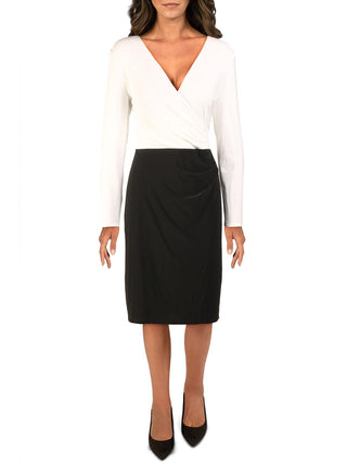 Ralph Lauren Women's Two Tone Crossover V Neck Dress Black Size 16