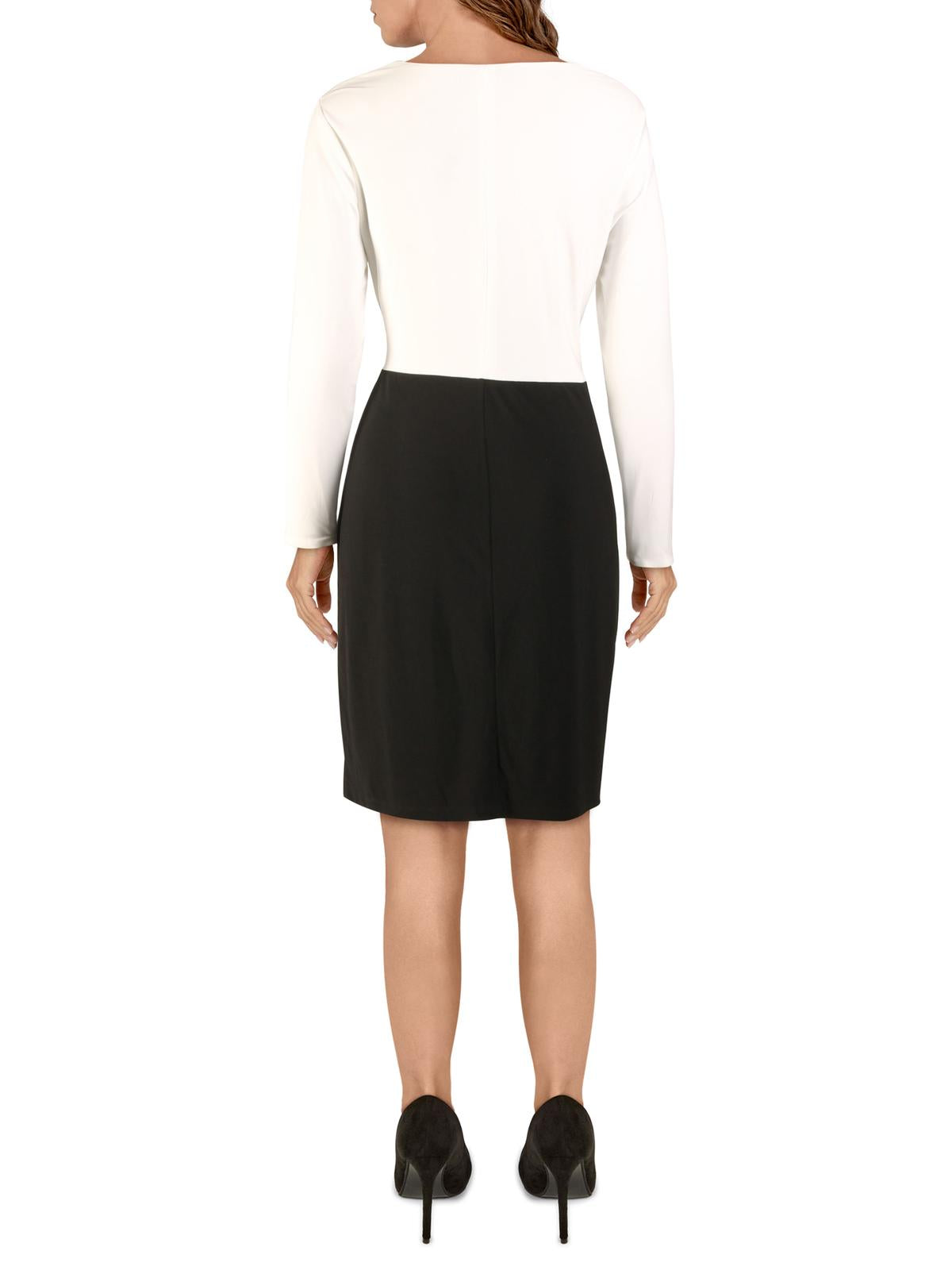 Vestido Ralph Lauren feminino, bicolor, cruzado, com decote em V, preto, tamanho 16