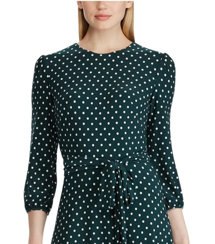 Vestido Ralph Lauren Feminino Bolinhas Cinto Verde Tamanho 8