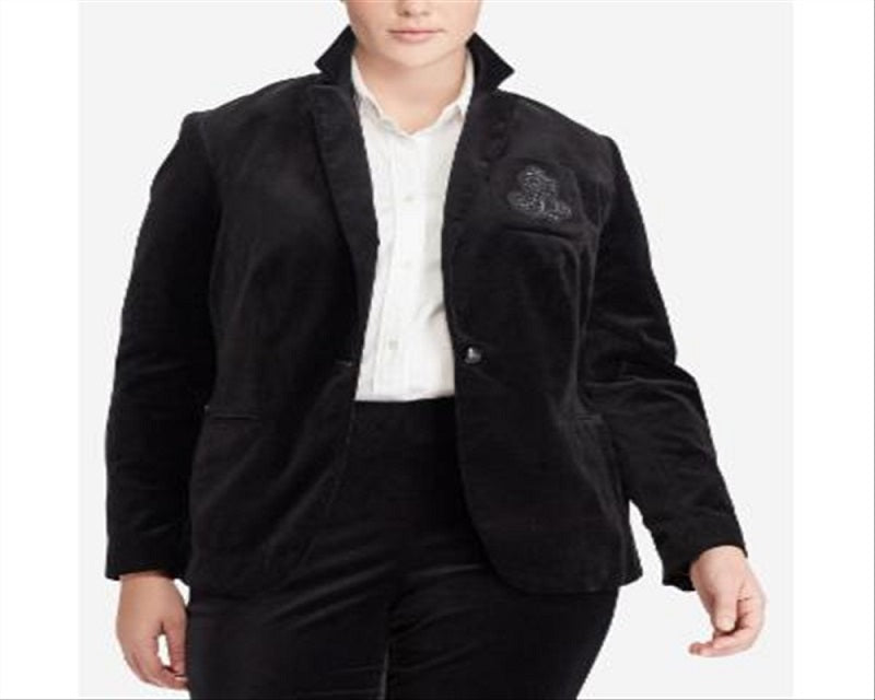 Ralph Lauren Blazer Feminino Bullion Patch Veludo Cotelê Preto Tamanho 22W