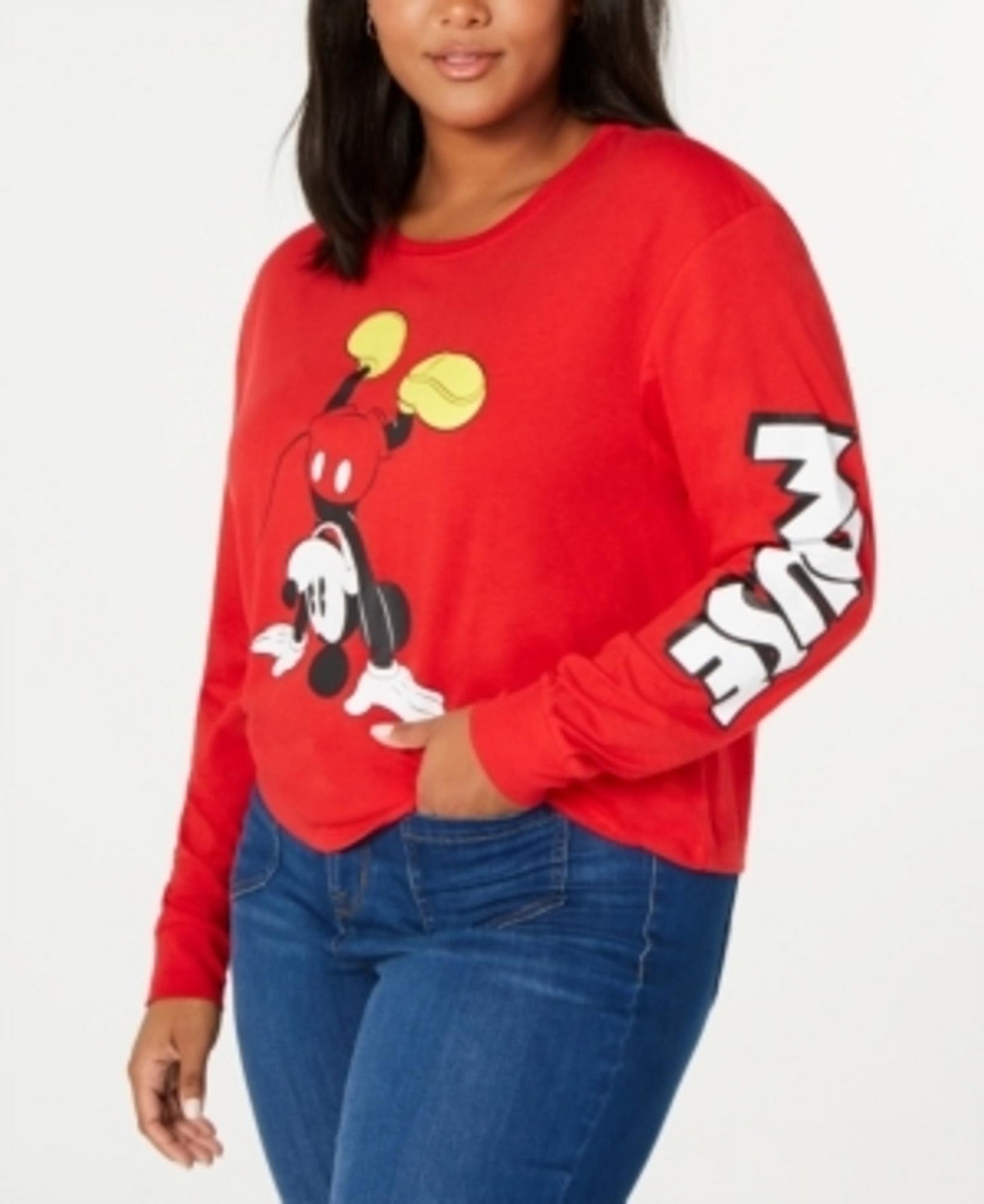 Camiseta feminina Love Tribe Trendy Plus Mickey vermelha tamanho 1X