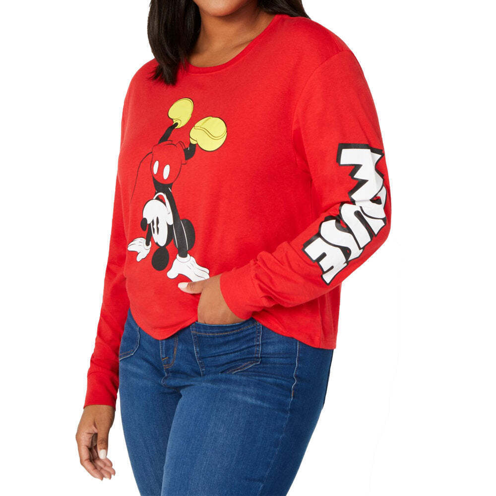 Camiseta feminina Love Tribe Trendy Plus Mickey vermelha tamanho 1X