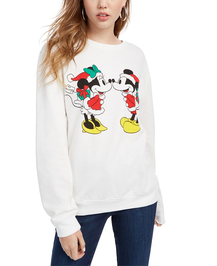 Moletom feminino Disney Mickey e Minnie com estampa de Natal, tamanho X-S