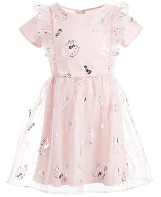 Vestido de malha com babados para meninas Hello Kitty, rosa, tamanho 5