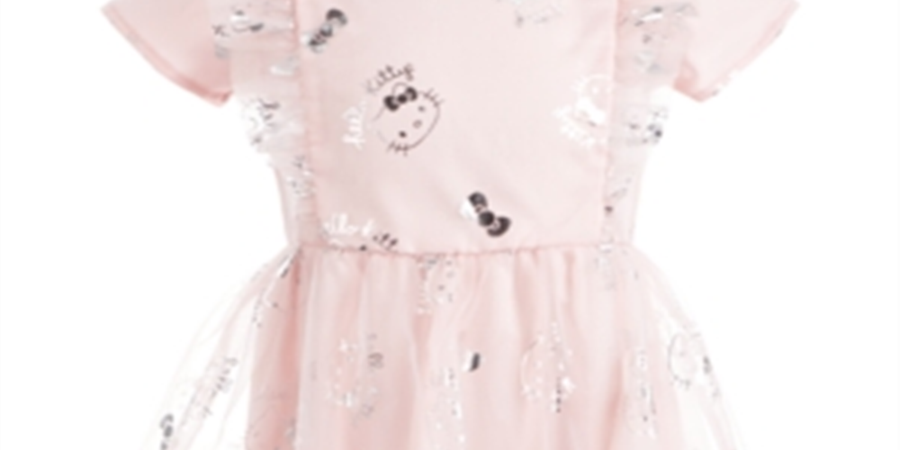 Vestido de malha com babados para meninas Hello Kitty, rosa, tamanho 5