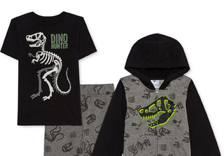 Conjunto de 3 peças de camiseta com capuz e calça de moletom Jem Little Boy's Dino Hunter, cinza, tamanho 5