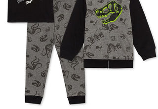 Conjunto de 3 peças de camiseta com capuz e calça de moletom Jem Little Boy's Dino Hunter, cinza, tamanho 5