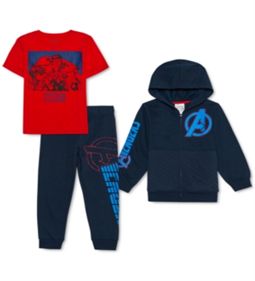 Conjunto de 3 peças de moletom com capuz e calça de moletom Marvel Little Boy Avengers, azul, tamanho 7