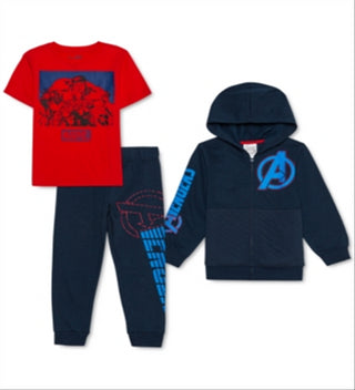 Conjunto de 3 peças de moletom com capuz e calça de moletom Marvel Little Boy Avengers, azul, tamanho 7