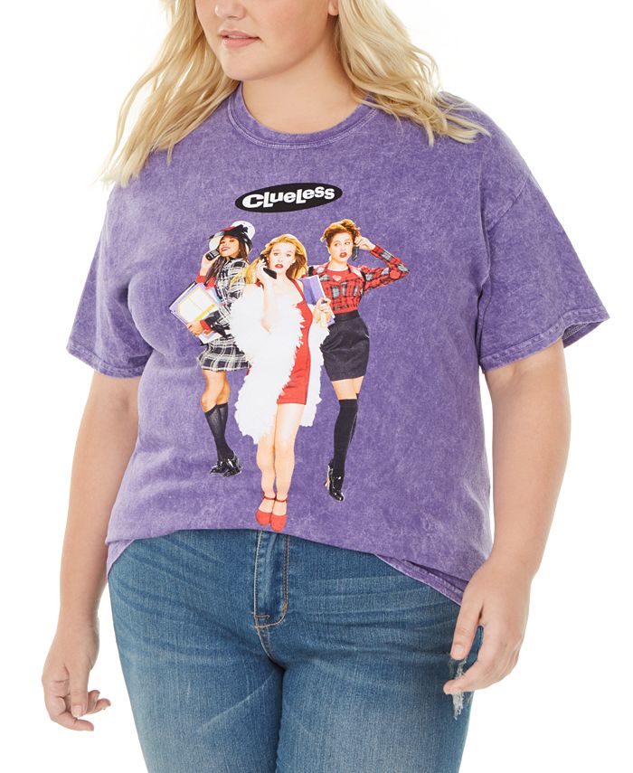 Camiseta feminina True Vintage de algodão com estampa Clueless, roxa, tamanho 2X