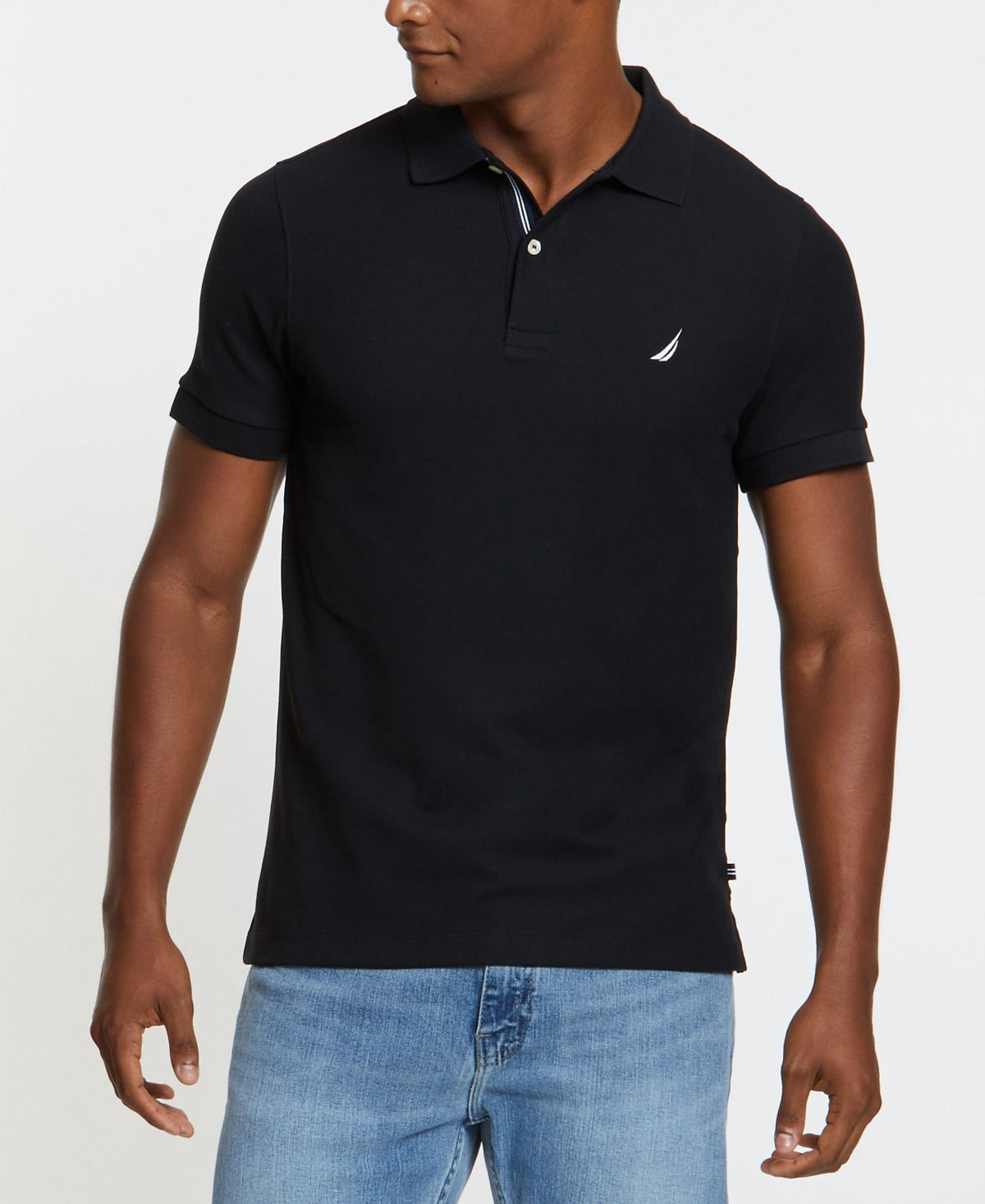 Camisa polo masculina Nautica, feita de forma sustentável, preta, tamanho pequeno