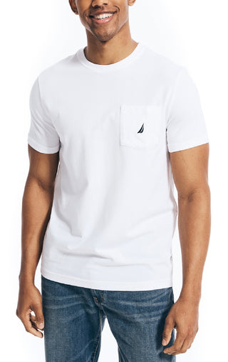 Camiseta masculina Nautica Classic Fit Solid com gola redonda e bolso, branca, tamanho XXX-G