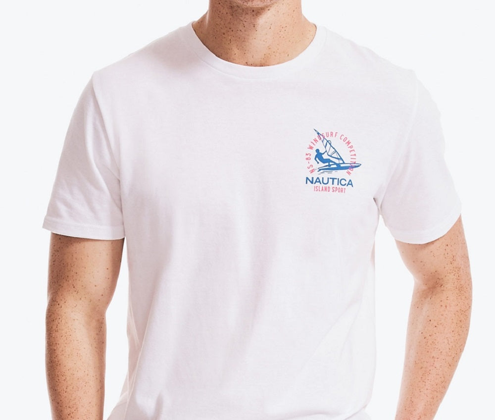 Camiseta gráfica com logotipo Nautica Island Sport Windsurf masculina, branca, tamanho XXX-G