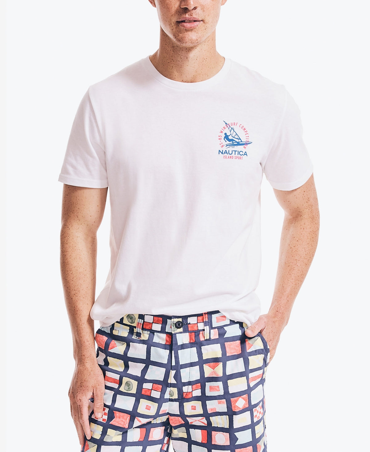 Camiseta gráfica com logotipo Nautica Island Sport Windsurf masculina, branca, tamanho XXX-G