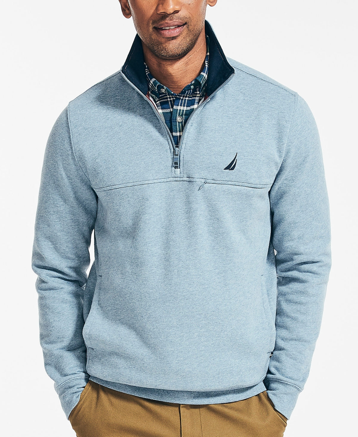 Moletom Nautica Masculino J Class Classic Fit com Zíper 1/4 Azul Tamanho P