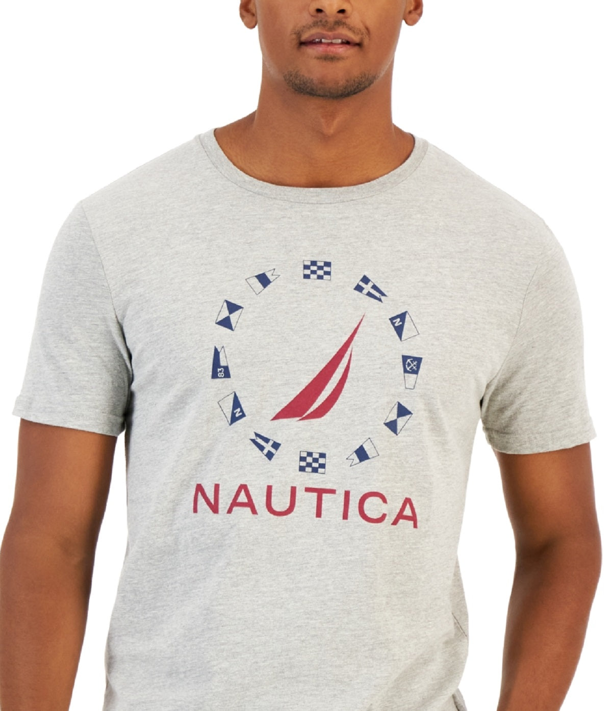 Camiseta masculina Nautica com estampa de logotipo clássico e bandeira da Classe J, cinza, tamanho X-G