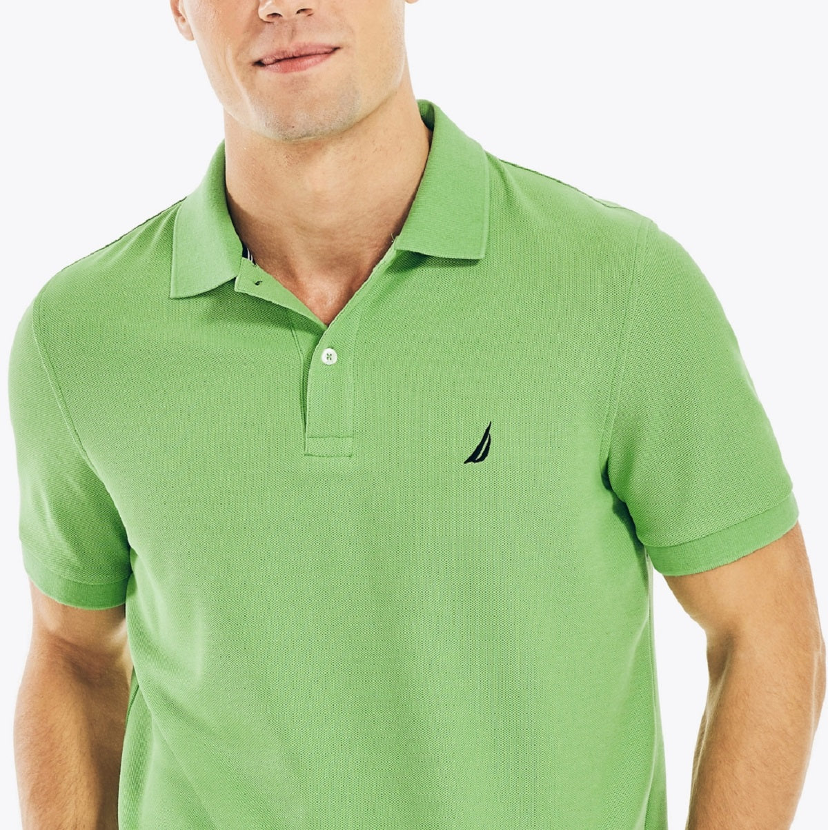Camisa polo masculina Nautica, modelo Classic Fit, verde, tamanho grande, elaborada de forma sustentável