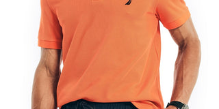 Camisa polo masculina Nautica Classic Fit, convés, laranja, tamanho médio, elaborada de forma sustentável