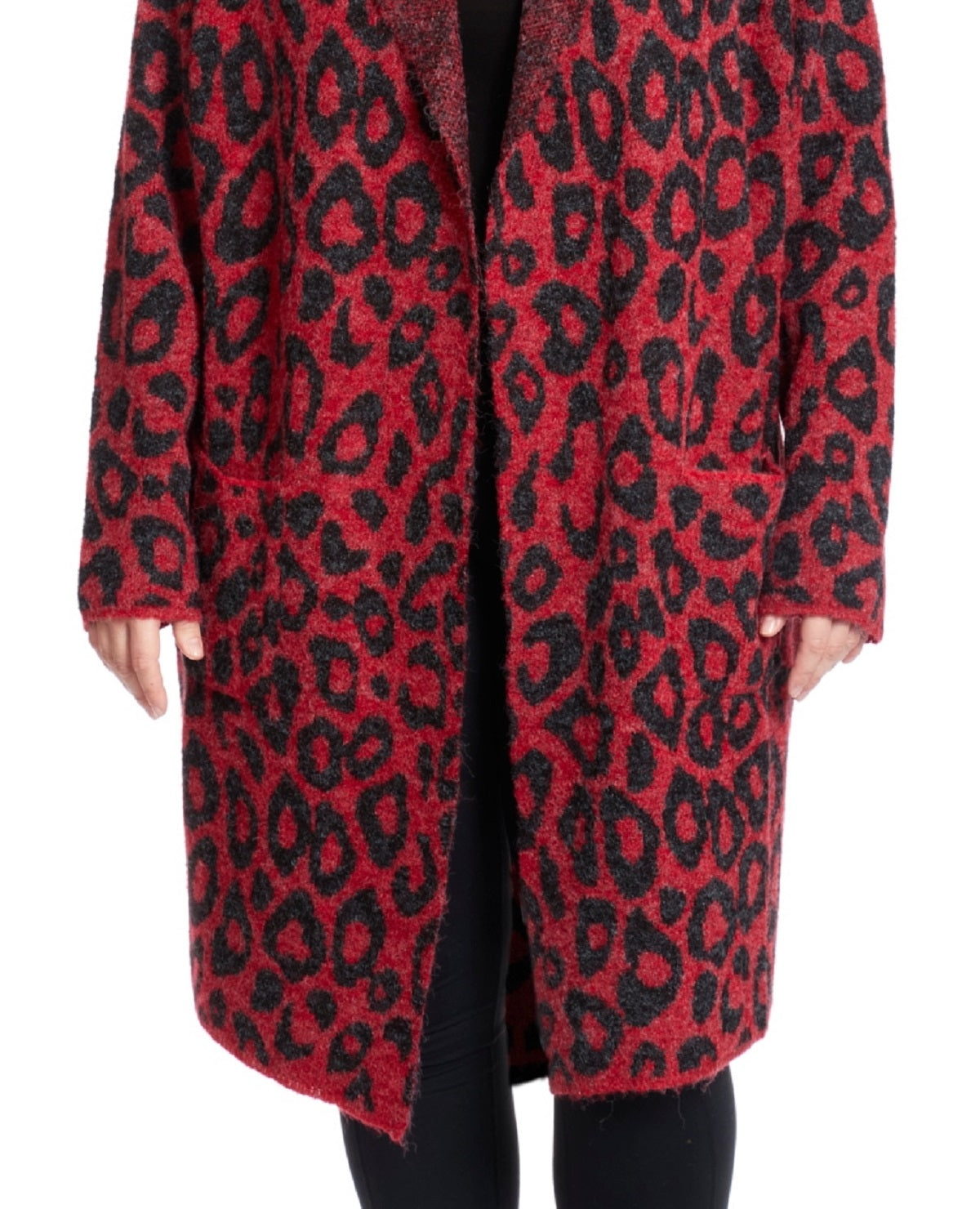 Casaco feminino Joseph A com gola drapeada, suéter vermelho, tamanho 2X