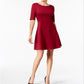 Vestido Monteau Feminino com Decote Recortado e Ajuste Flare, Vermelho, Tamanho Pequeno Grande