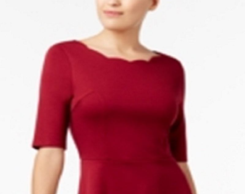 Vestido Monteau Feminino com Decote Recortado e Ajuste Flare, Vermelho, Tamanho Pequeno Grande