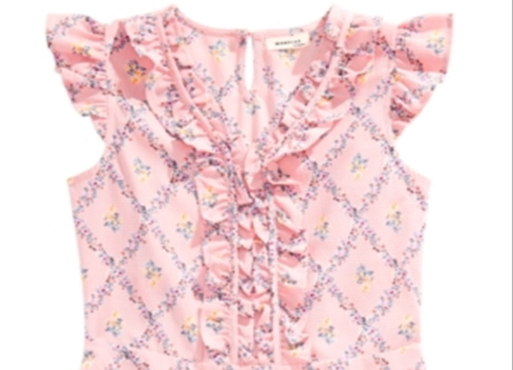 Top com babados e estampa floral Monteau Big Girl, rosa, tamanho grande