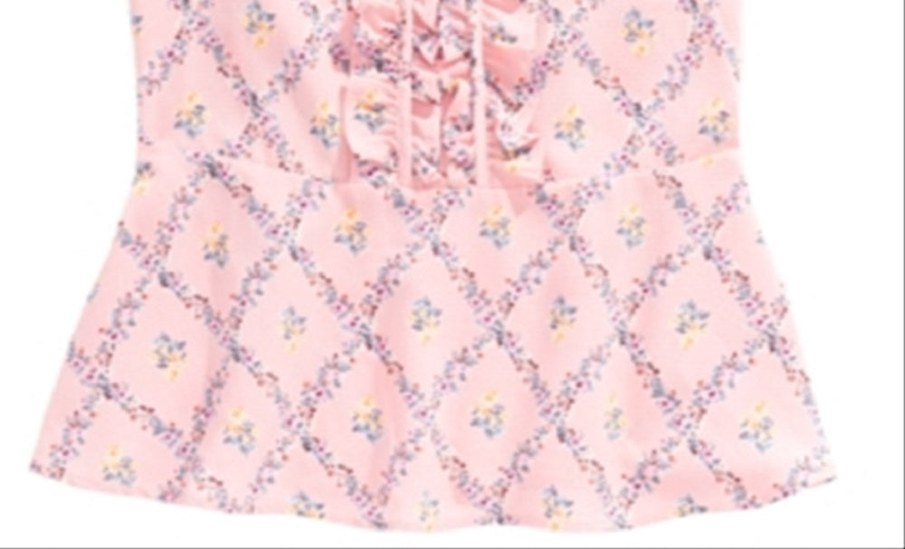 Top com babados e estampa floral Monteau Big Girl, rosa, tamanho grande