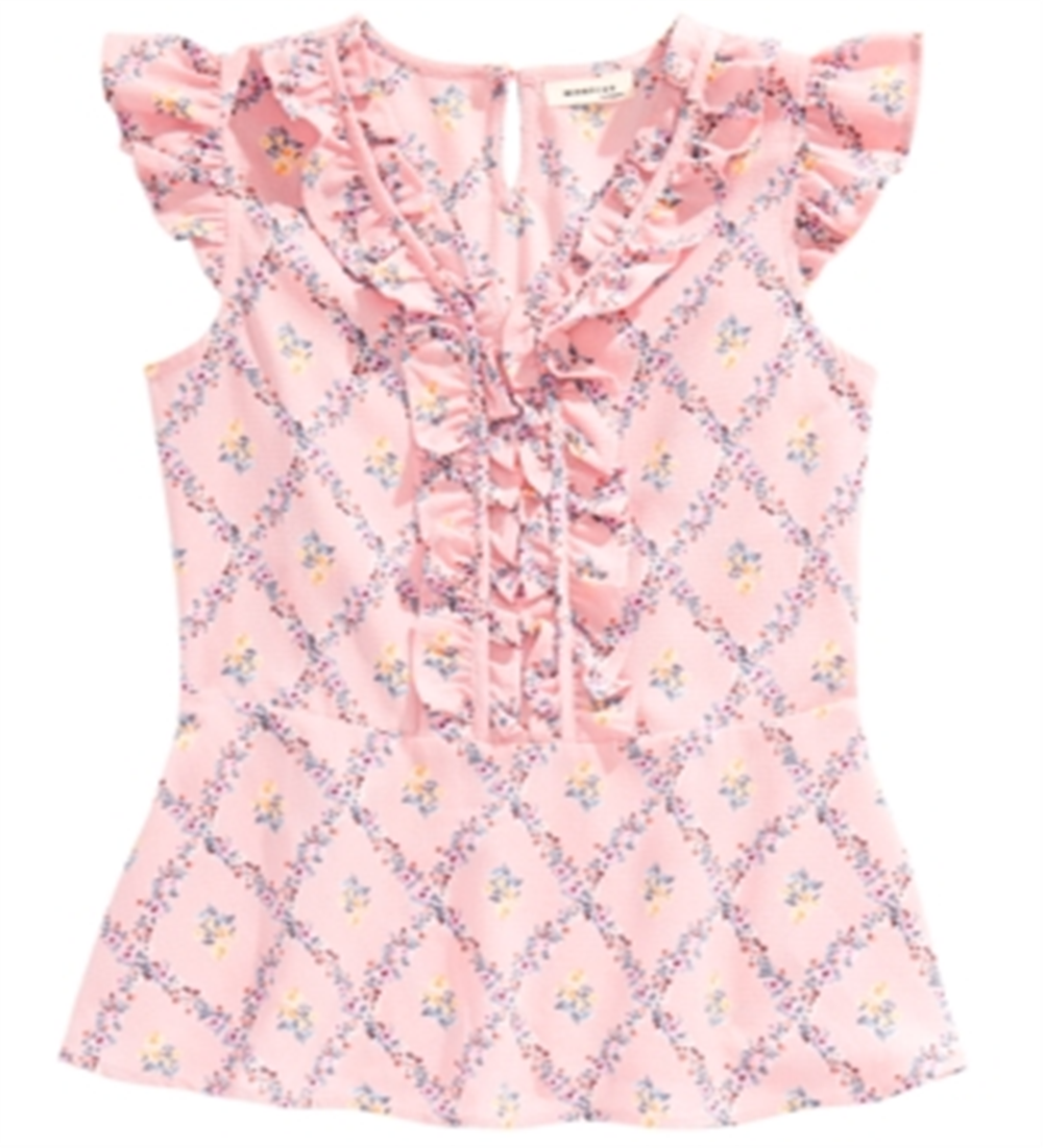 Top com babados e estampa floral Monteau Big Girl, rosa, tamanho grande