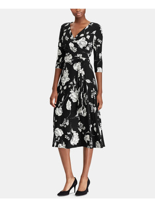 Vestido feminino Ralph Lauren Carlyn com estampa floral para usar no trabalho, preto, tamanho 18