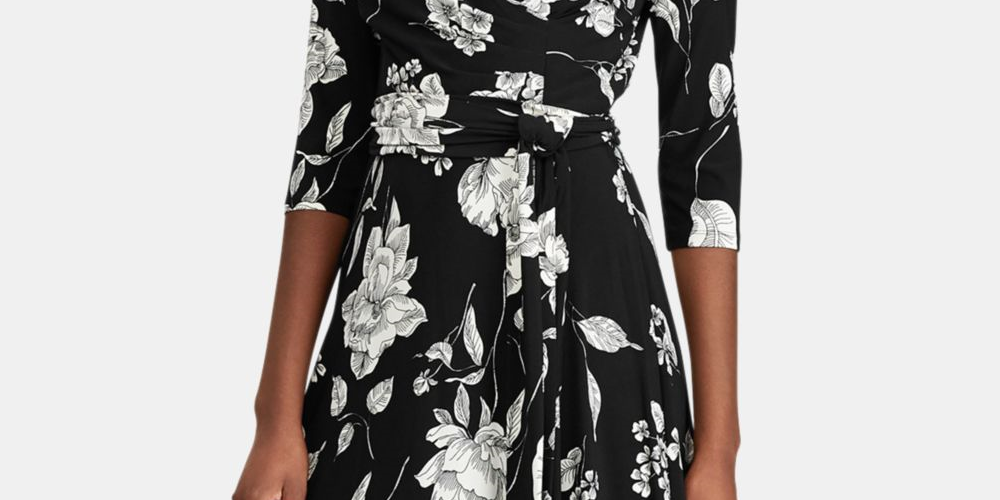 Vestido feminino Ralph Lauren Carlyn com estampa floral para usar no trabalho, preto, tamanho 18