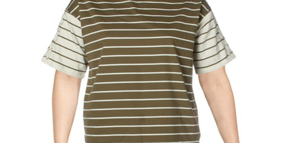 Blusa feminina de algodão Kalenka com cadarço Lauren Ralph Lauren Plus, verde, tamanho 1X