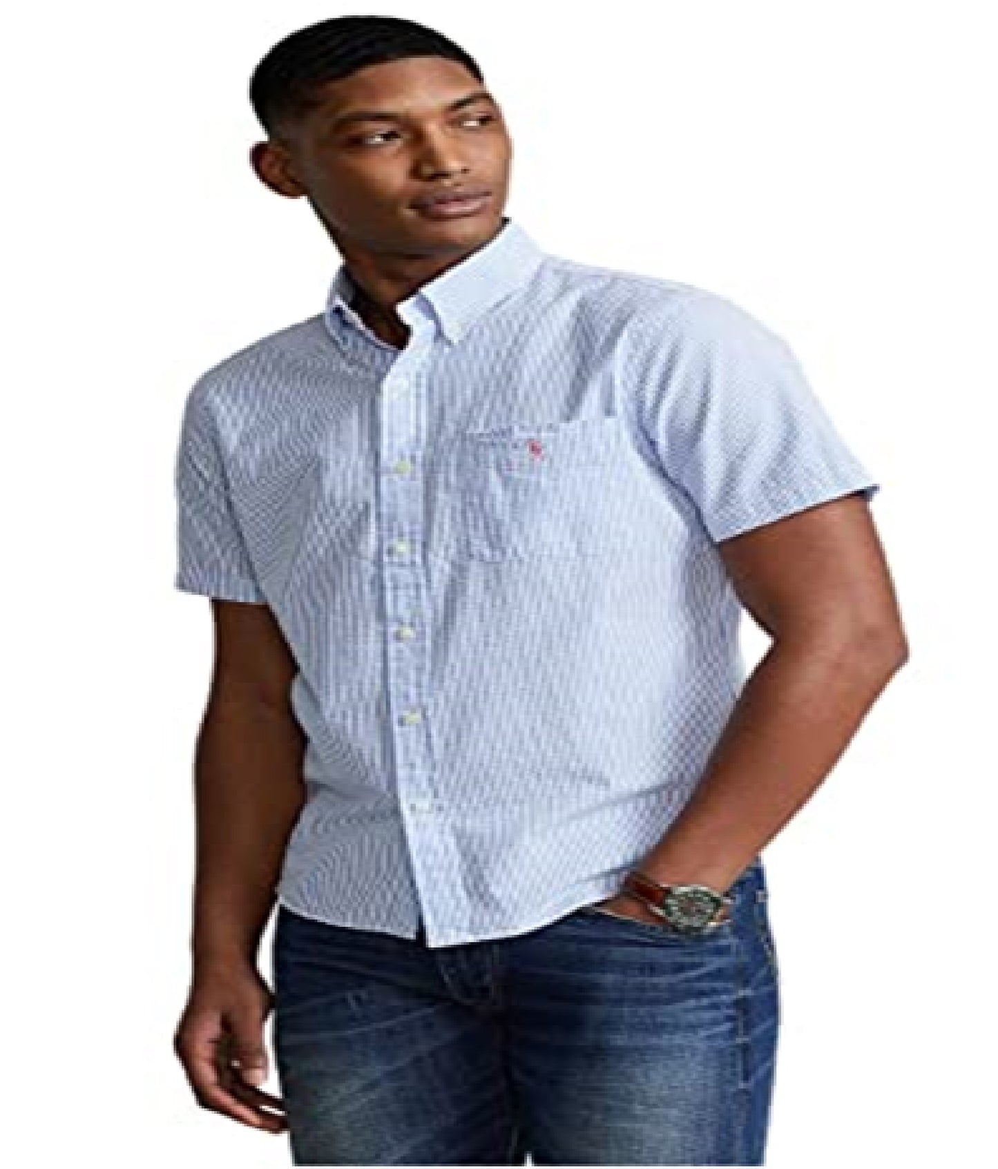 Camisa Polo Ralph Lauren Prepster Classic Fit Seersucker Masculina Azul Tamanho X-G
