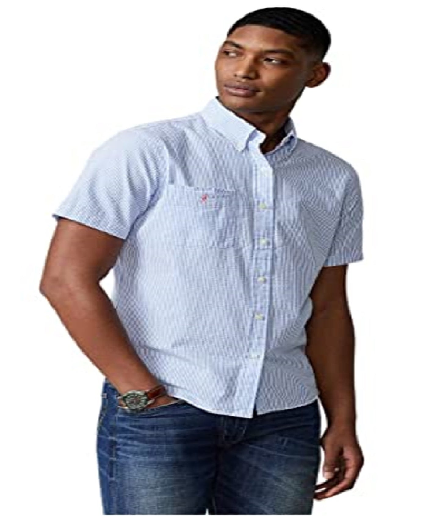 Camisa Polo Ralph Lauren Prepster Classic Fit Seersucker Masculina Azul Tamanho X-G