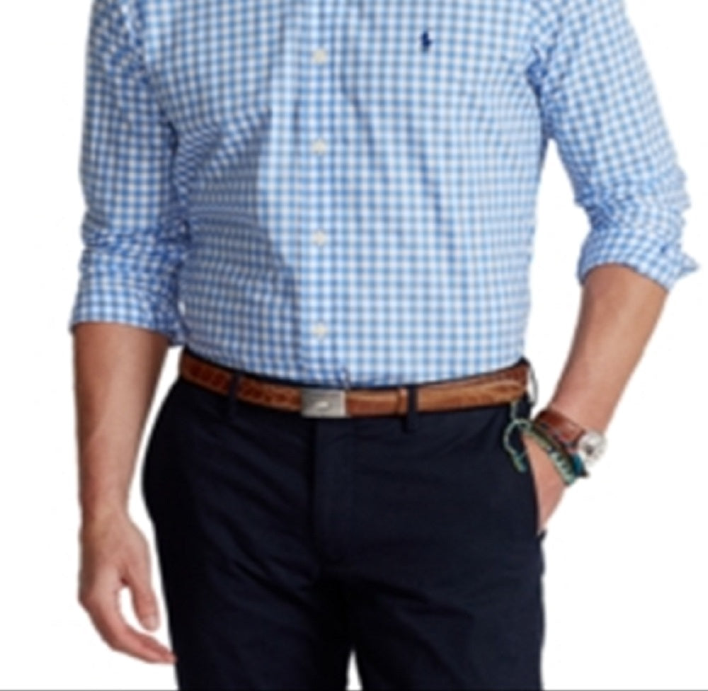 Camisa Polo Ralph Lauren Masculina Classic Fit Gingham Popeline Azul Tamanho Médio