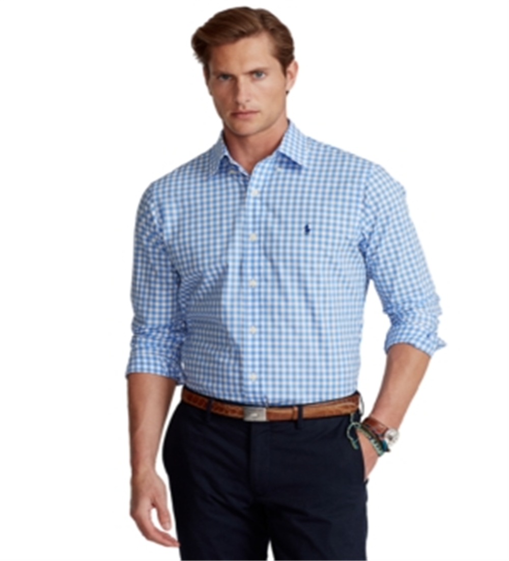 Camisa Polo Ralph Lauren Masculina Classic Fit Gingham Popeline Azul Tamanho Médio